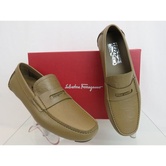 NIB FERRAGAMO NEWTON BROWN LEATHER GANCINI EMBOSSED PENNY DRIVING LOAFERS 9 D main image 6